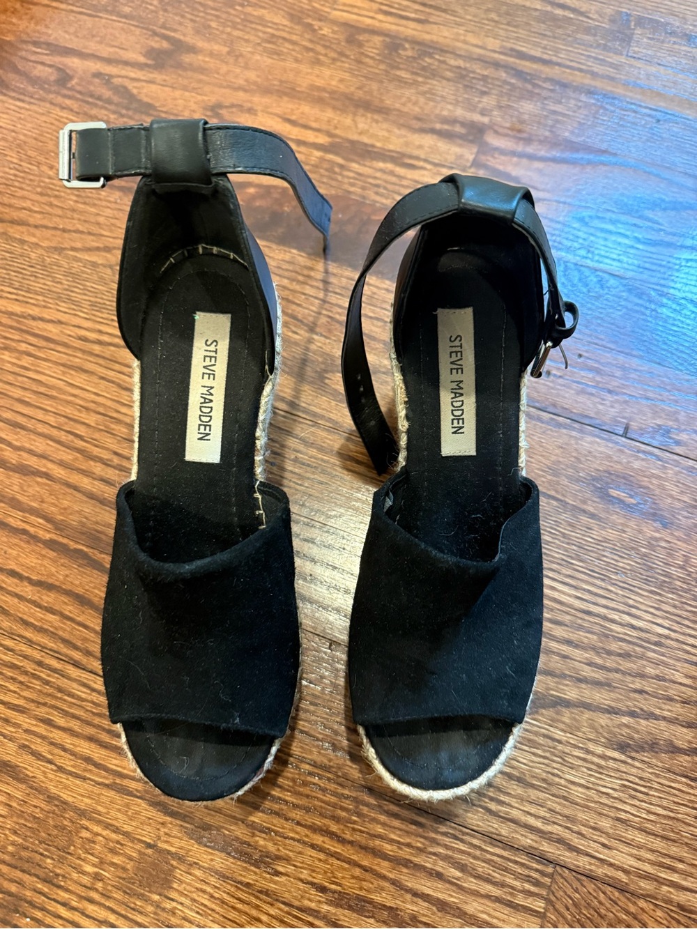 Steve Madden Black Espadrille Wedge Sandals with Ankle Strap